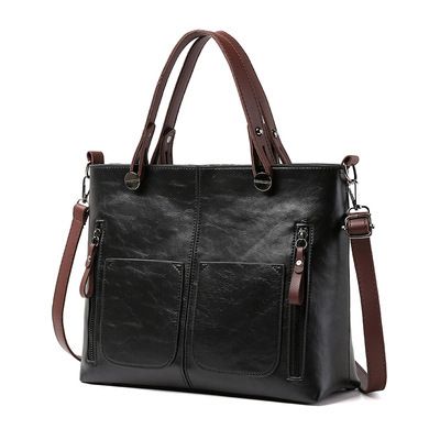 PU large capacity 2023 popular new European and American fashion shoulder bag retro women's tote bag simple diagonal cross bag trend black AS PICTURE