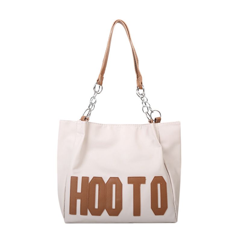 Foreign trade large capacity tote bag Korean version new simple letter chain shoulder bag retro commuting women's shopping bag brown AS PICTURE