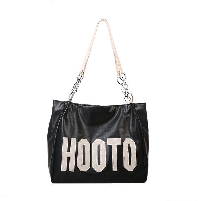 Foreign trade large capacity tote bag Korean version new simple letter chain shoulder bag retro commuting women's shopping bag brown AS PICTURE