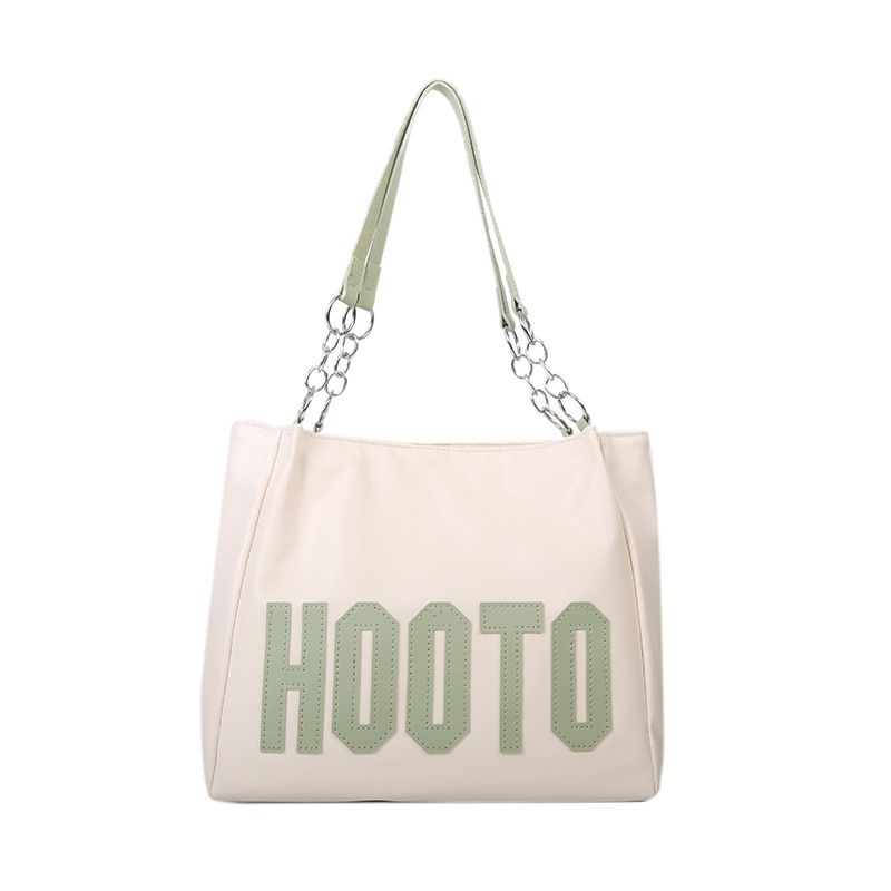 Foreign trade large capacity tote bag Korean version new simple letter chain shoulder bag retro commuting women's shopping bag brown AS PICTURE