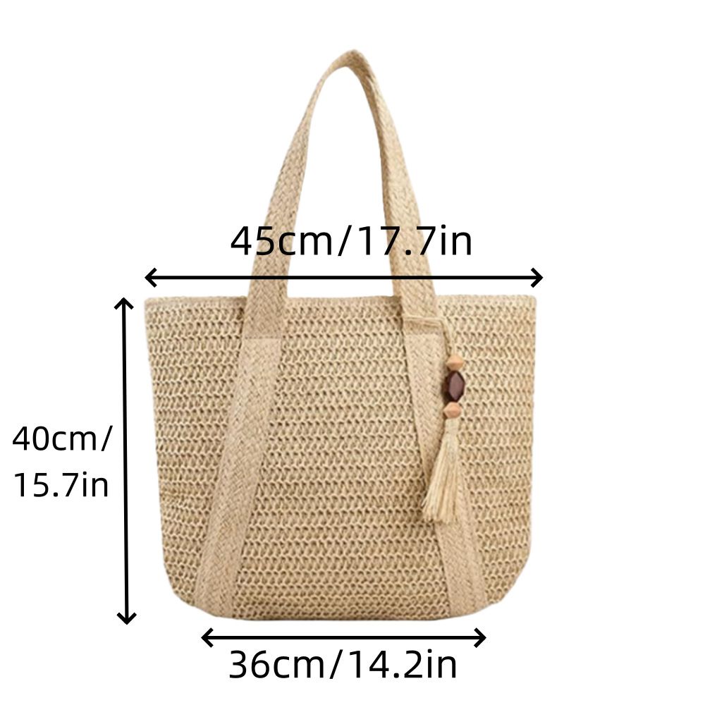 New versatile grass woven bag for women's summer weaving bag, large capacity tote bag, shoulder bag, beach vacation bag beige Adhesive zipper