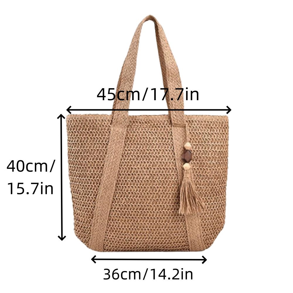 New versatile grass woven bag for women's summer weaving bag, large capacity tote bag, shoulder bag, beach vacation bag beige Adhesive zipper