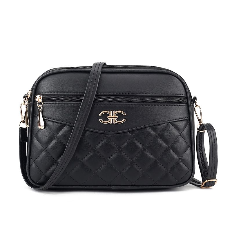 2025 New Large Capacity Middle aged Women's Bag Fashion PU Lingge Cross Shoulder Bag Versatile Camera Bag Small Square Bag black AS PICTURE