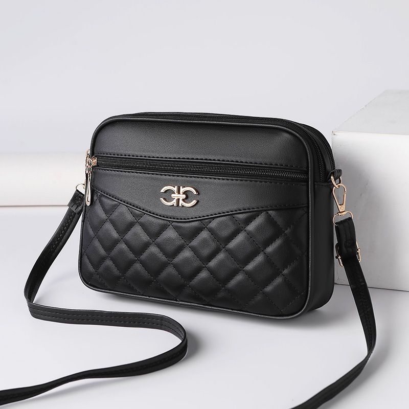 2025 New Large Capacity Middle aged Women's Bag Fashion PU Lingge Cross Shoulder Bag Versatile Camera Bag Small Square Bag black AS PICTURE
