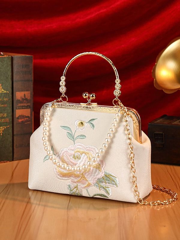 New banquet bag with flower embroidery qipao bag, cross-border hot selling luxury chain small bag, foreign trade evening dress bag, women's bag Style_1 AS PICTURE