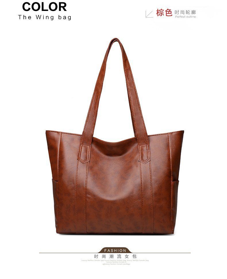 2021 European and American Fashion Large Capacity Women's Bag Elegant and Simple Handbag Soft Leather Texture Tote Women's Bag black AS PICTURE