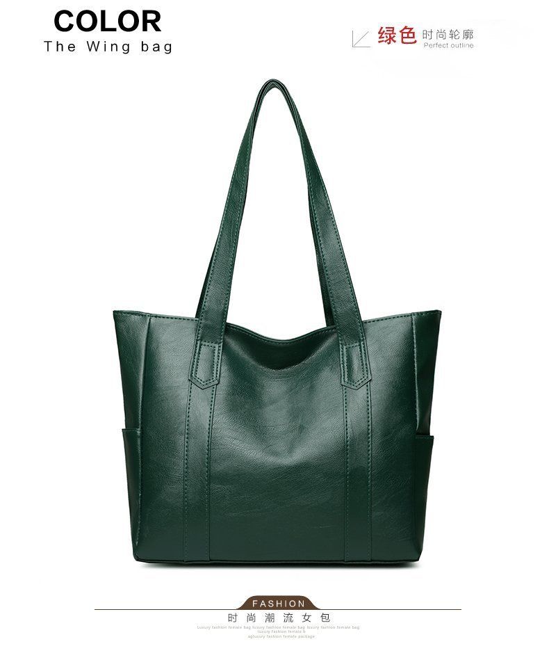 2021 European and American Fashion Large Capacity Women's Bag Elegant and Simple Handbag Soft Leather Texture Tote Women's Bag black AS PICTURE