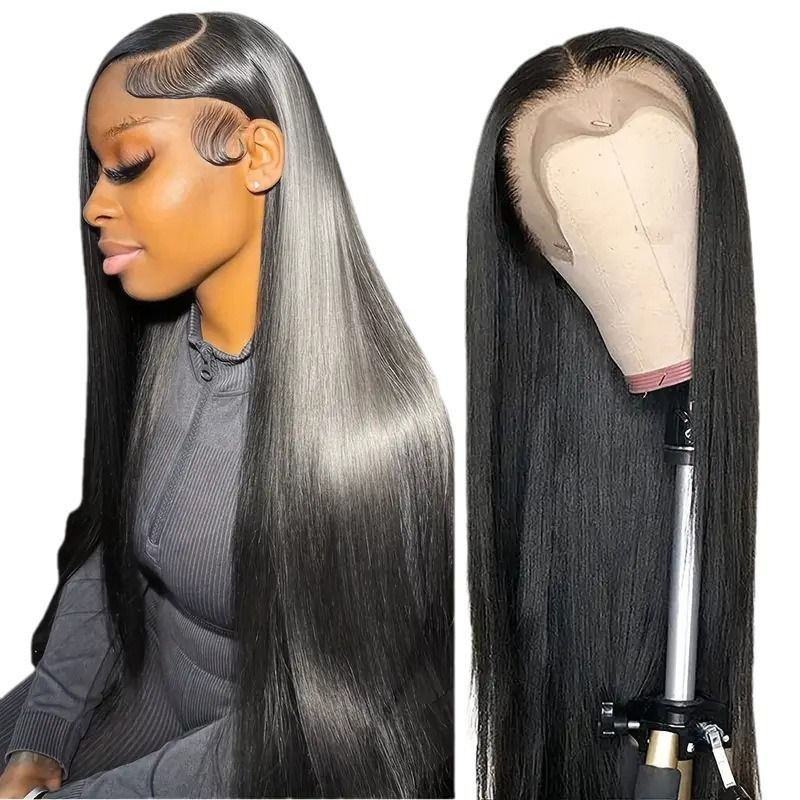 Cross border foreign trade fashion 40 inch long straight hair wig, hot selling in Africa, lace lace, lace, split straight hair, synthetic fiber black 40-inch