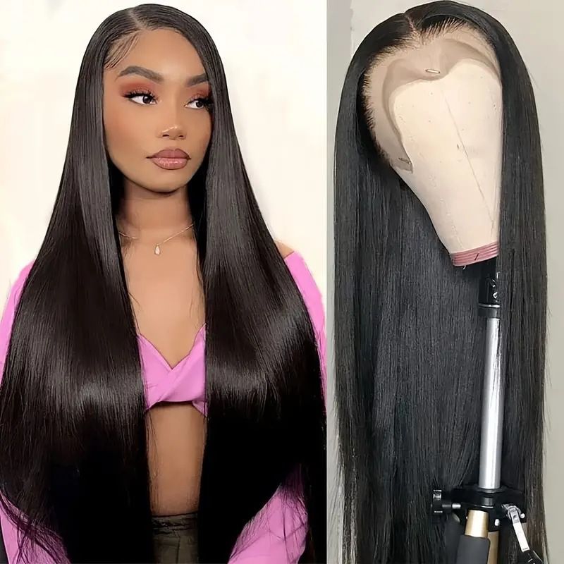 Cross border foreign trade fashion 40 inch long straight hair wig, hot selling in Africa, lace lace, lace, split straight hair, synthetic fiber black 40-inch