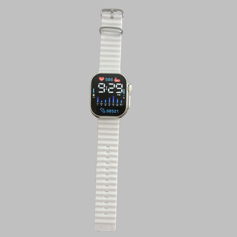 New Fashion Korean Edition LED Electronic Watch Cool Square Digital Week Outdoor Sports Student Watch white AS PICTURE