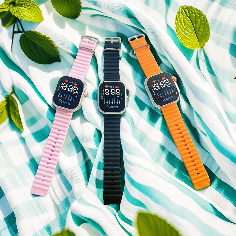 New Fashion Korean Edition LED Electronic Watch Cool Square Digital Week Outdoor Sports Student Watch white AS PICTURE