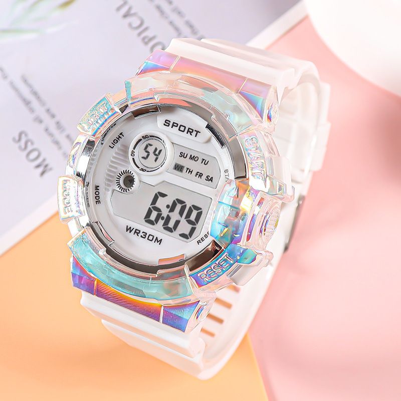 Electronic Watch Student Youth Night Light Transparent Men's and Women's Outdoor Sports Waterproof Watch Colorful Silicone Watch white AS PICTURE