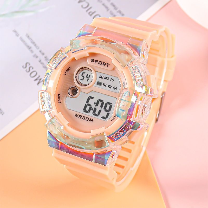 Electronic Watch Student Youth Night Light Transparent Men's and Women's Outdoor Sports Waterproof Watch Colorful Silicone Watch white AS PICTURE