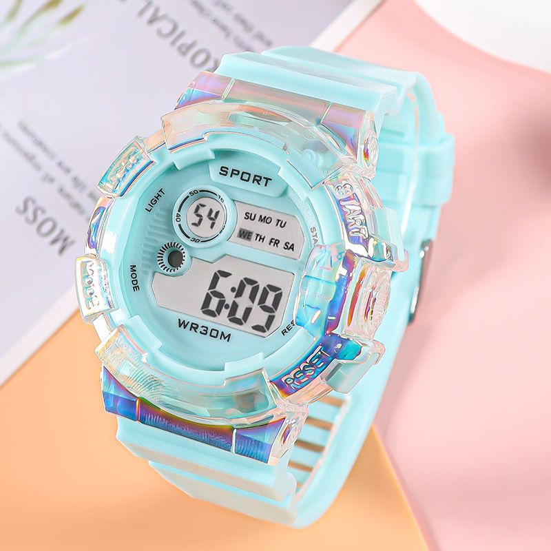 Electronic Watch Student Youth Night Light Transparent Men's and Women's Outdoor Sports Waterproof Watch Colorful Silicone Watch white AS PICTURE