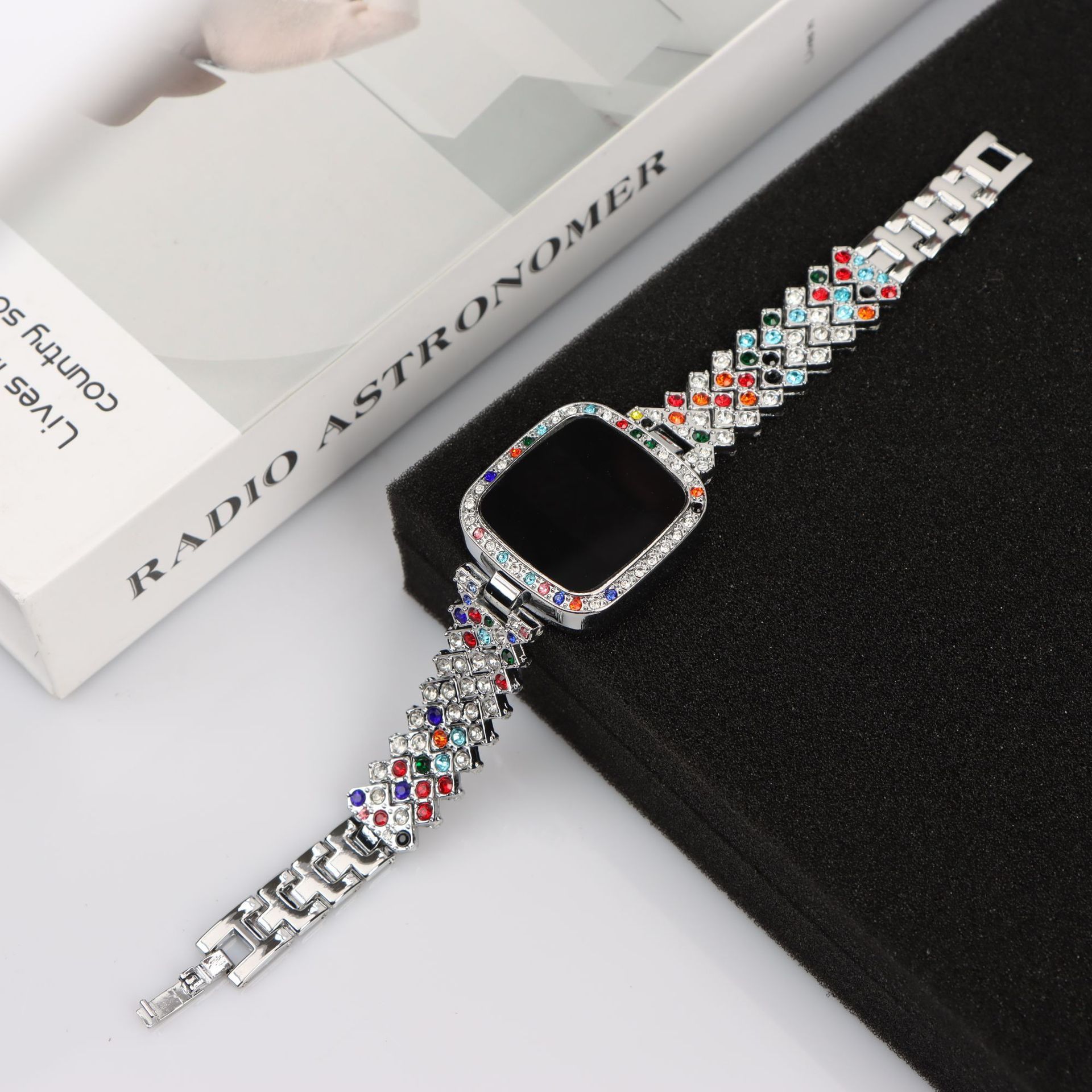 Foreign trade square small fragrant style diamond inlaid LED watch manufacturer wholesale spot alloy strap touch women's watch fashion Style_1 Silver white diamond white light
