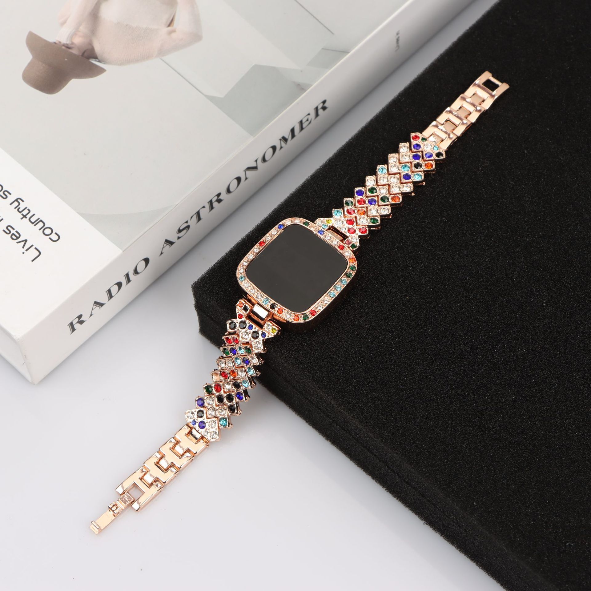 Foreign trade square small fragrant style diamond inlaid LED watch manufacturer wholesale spot alloy strap touch women's watch fashion Style_1 Silver white diamond white light
