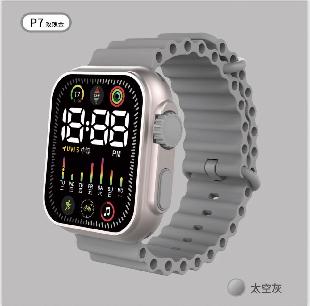 Cross border exclusive electroplated Korean version LED student electronic watch with square buttons and colorful lights for men and women, couple sports watch white AS PICTURE