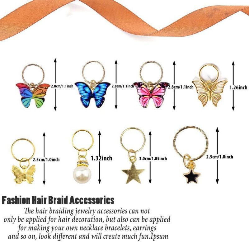 20 Pieces Golden Butterfly Crystal Long Hair Lock Color Pendant Pearl Hair Ornament Star Woven Clip Cuff European and American Style 20pcs Size