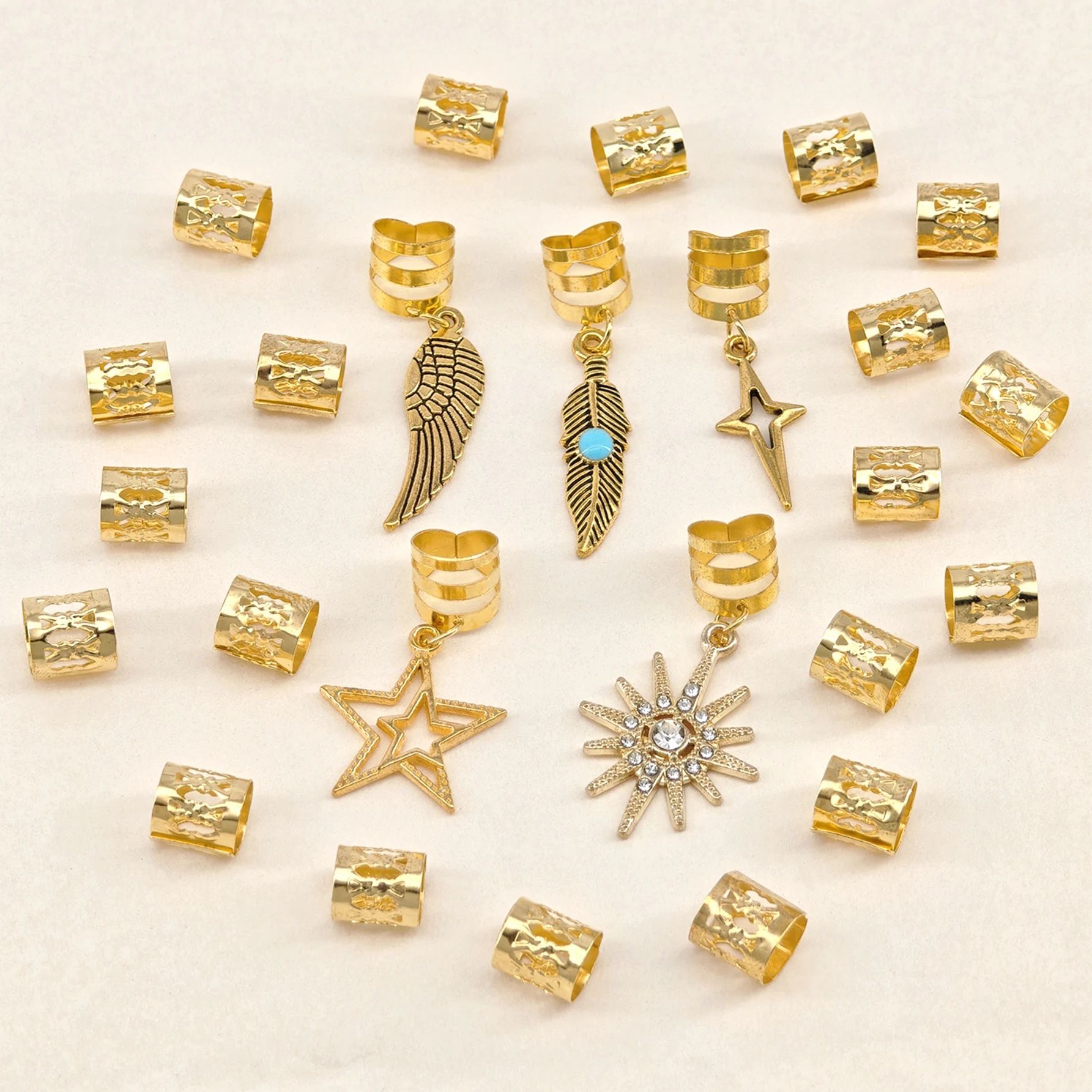 25pcs alloy set wig accessories braid hair accessories gold Amazon cross-border dirty braid hair tie ring accessories 25pcs in gold AS PICTURE