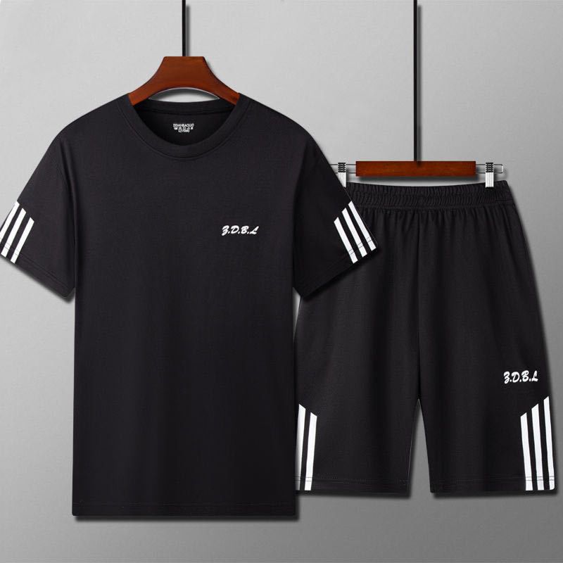 Sports suit men's fitness sweatshirt summer short sleeved T-shirt loose quick drying clothes basketball training running shorts Style_1 L [90-120 pounds]