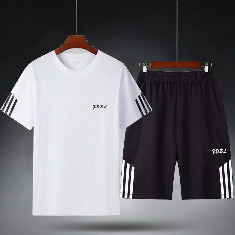 Sports suit men's fitness sweatshirt summer short sleeved T-shirt loose quick drying clothes basketball training running shorts Style_1 L [90-120 pounds]