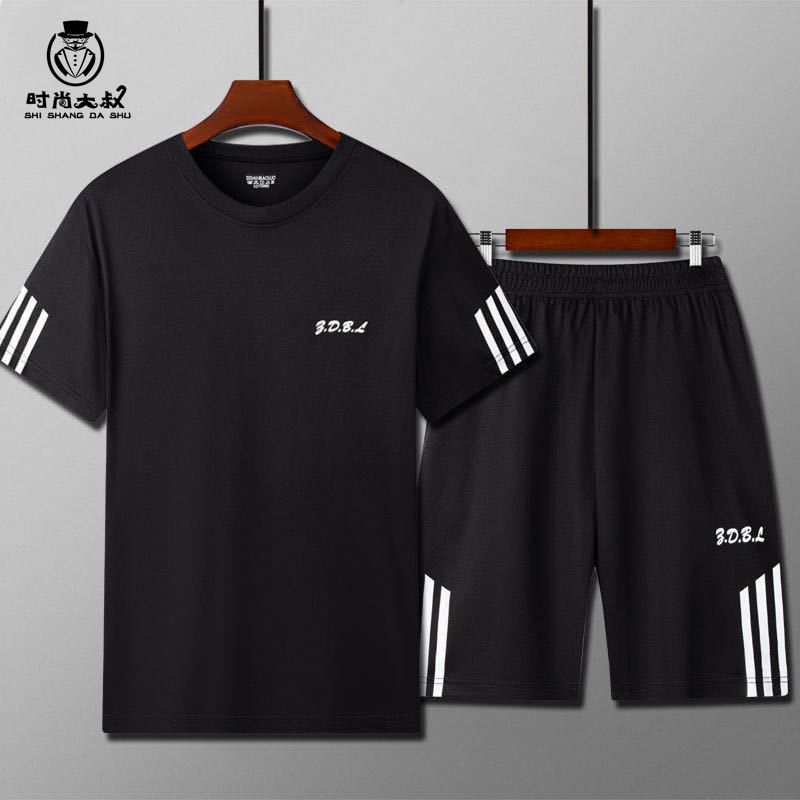 Sports suit men's fitness sweatshirt summer short sleeved T-shirt loose quick drying clothes basketball training running shorts Style_1 L [90-120 pounds]