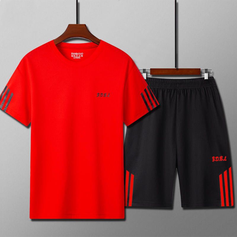 Sports suit men's fitness sweatshirt summer short sleeved T-shirt loose quick drying clothes basketball training running shorts Style_1 L [90-120 pounds]