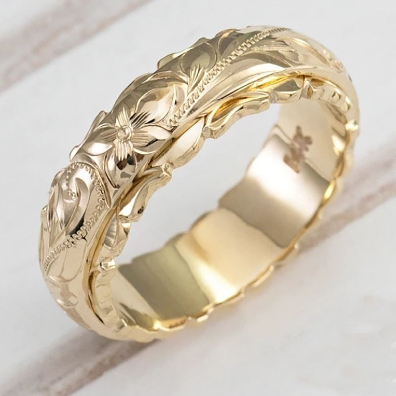Cross border carving rose flower ring, European and American wedding anniversary gift ring, women's jewelry manufacturer wholesale golden Number 5