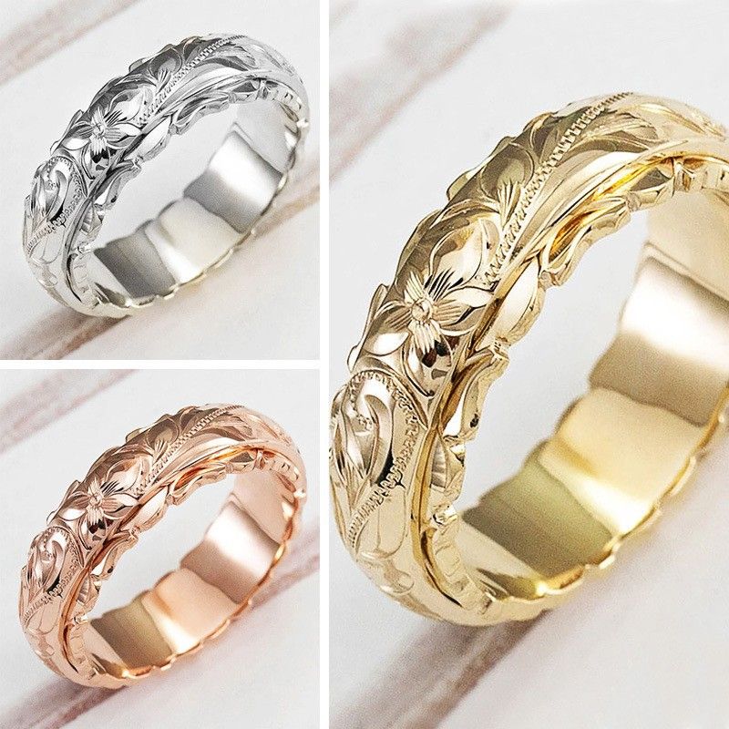 Cross border carving rose flower ring, European and American wedding anniversary gift ring, women's jewelry manufacturer wholesale golden Number 5