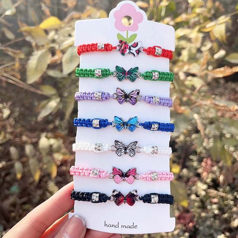 New Cross border Hot selling Handmade Weaving Couple Butterfly Bracelet Hand Rope Male and Female Girlfriend Birthday Accessories black AS PICTURE