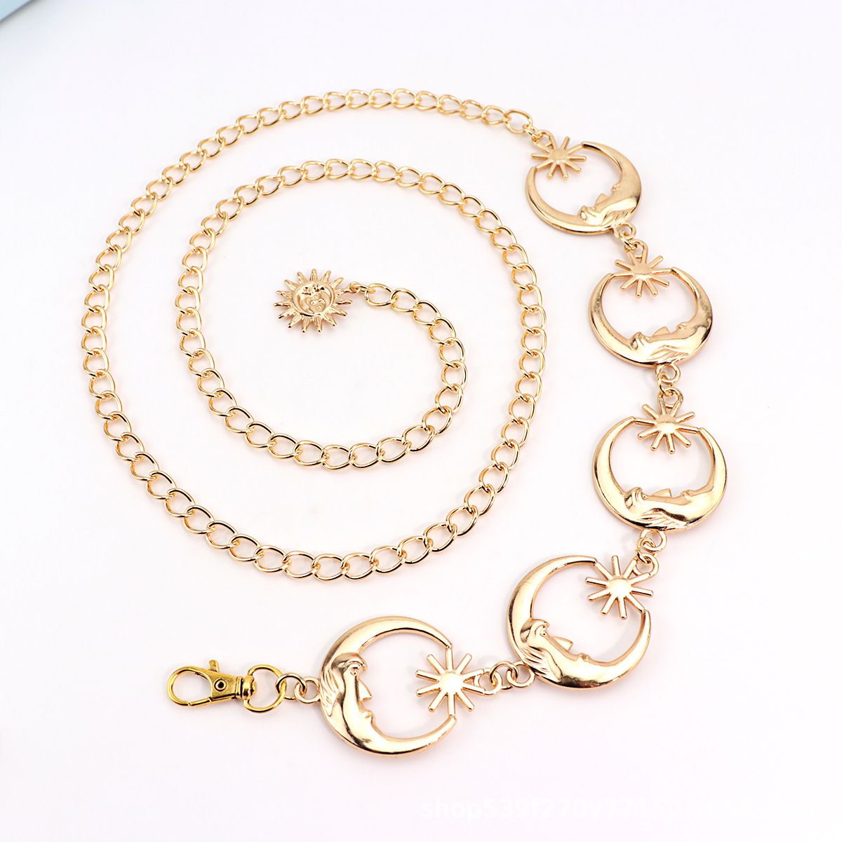 European and American punk moon star metal waist chain versatile silver chain spicy girl belt dress decoration female trendy cool golden AS PICTURE