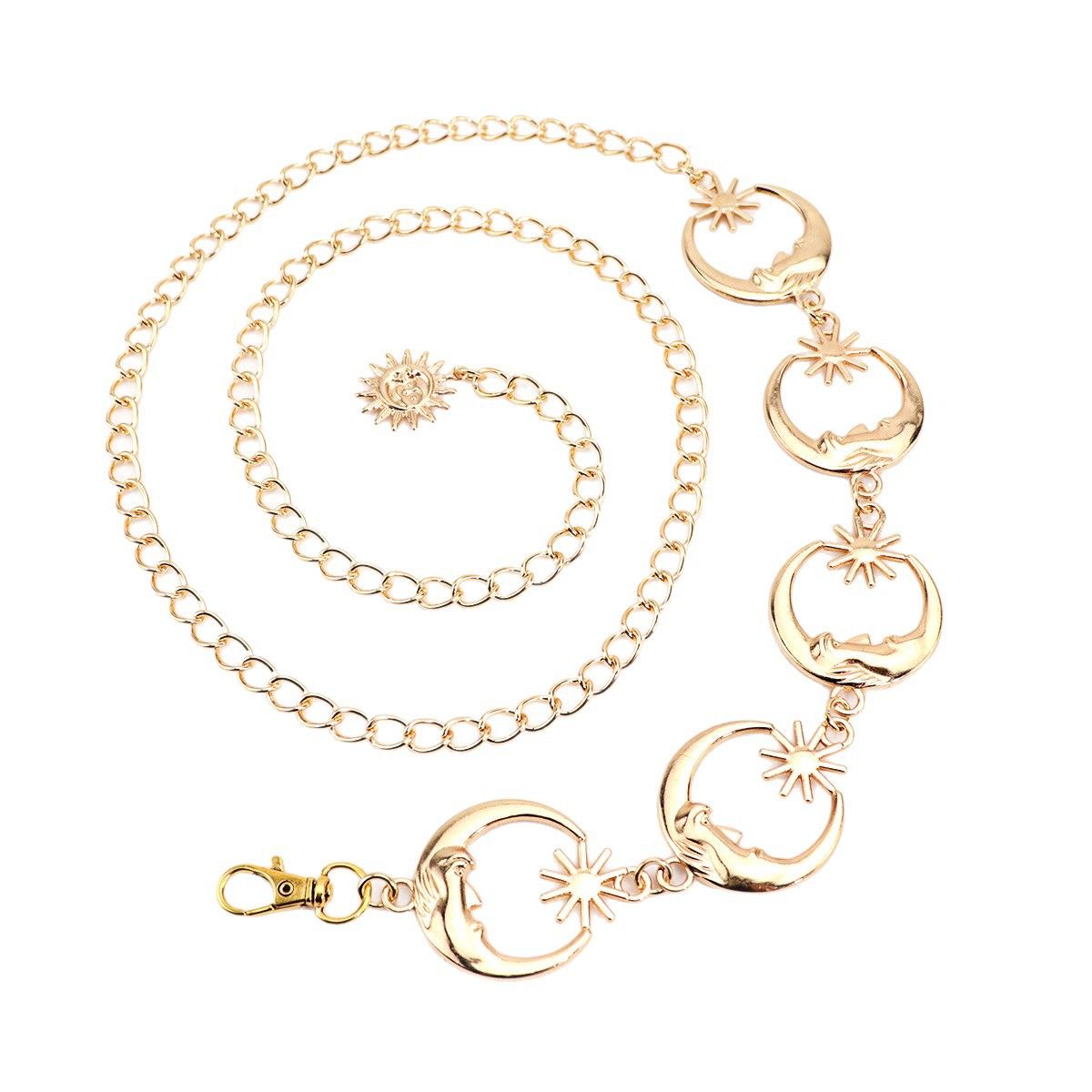 European and American punk moon star metal waist chain versatile silver chain spicy girl belt dress decoration female trendy cool golden AS PICTURE