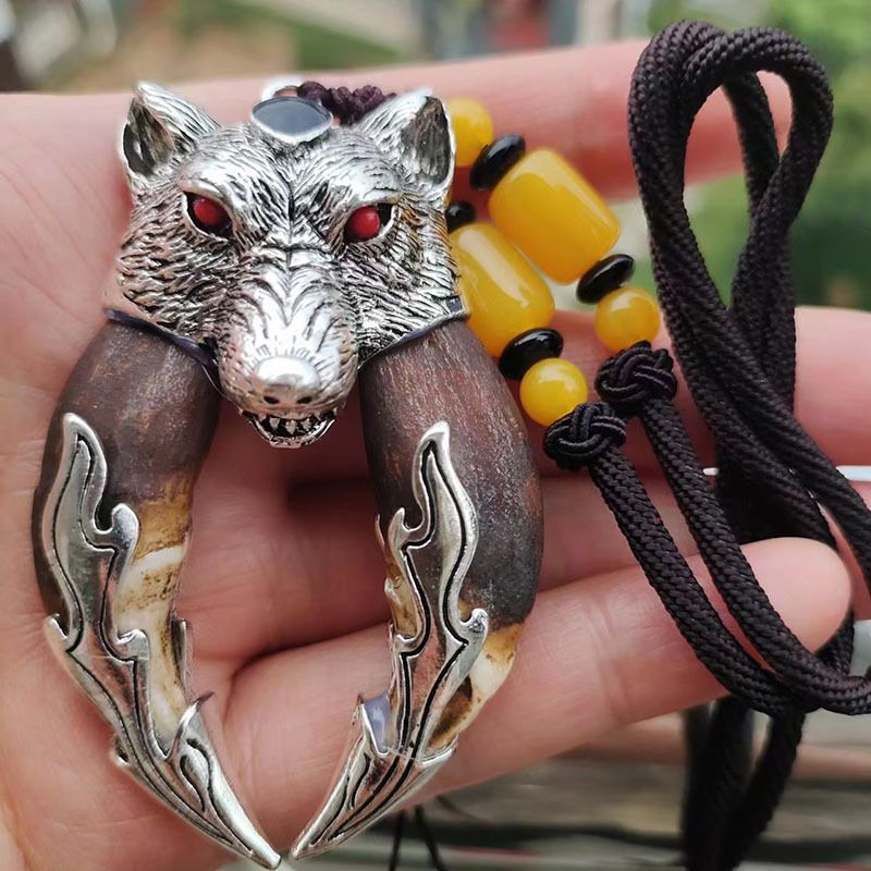 Imitation Wolf Teeth Pendant Bracelet Genuine Tibetan Mastiff Teeth Female Male True Teeth Black Dog Teeth Necklace Retro Pendant Style_1 AS PICTURE