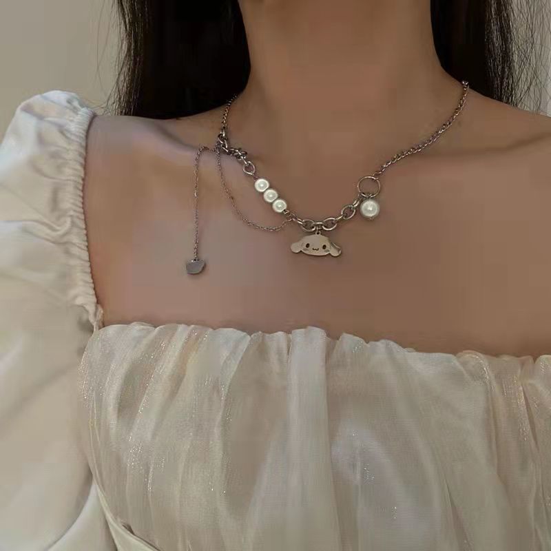 Kuromi cat reflective pearl patchwork necklace for women's summer and autumn styles, light luxury multi-layer necklace, hip-hop niche sweatshirt chain Style_1 AS PICTURE