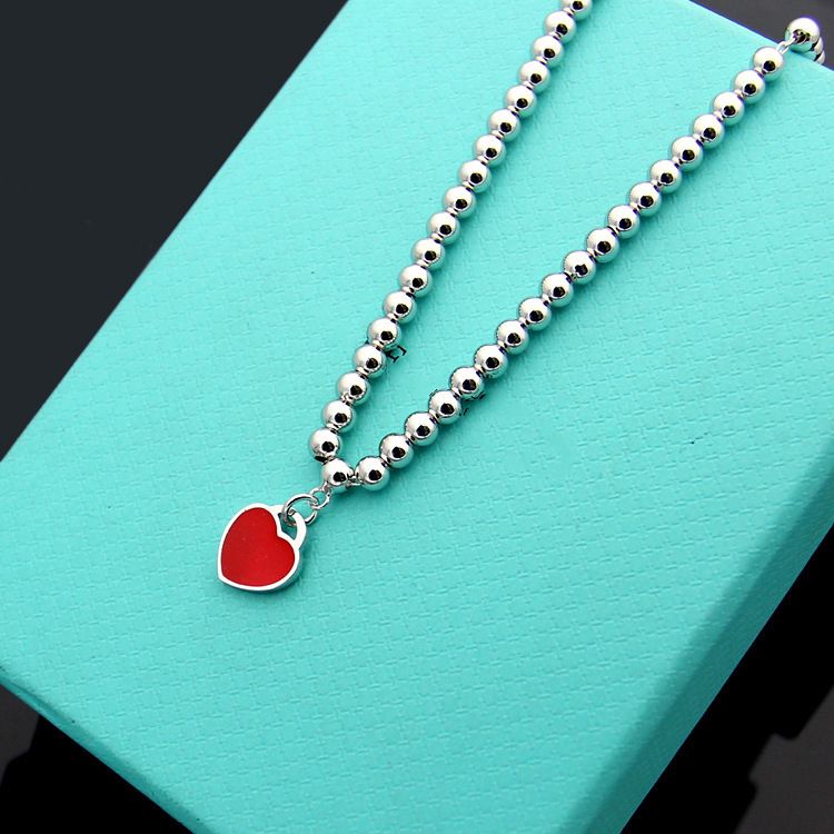 Yibaijia T Home Love Necklace for Women 925 Pure Silver Red Heart Oil Dripping Enamel Blue Collarbone Chain Double Heart Pendant Style_1 AS PICTURE