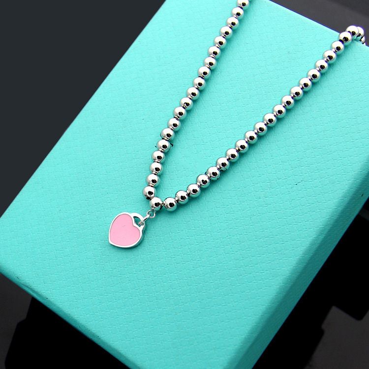Yibaijia T Home Love Necklace for Women 925 Pure Silver Red Heart Oil Dripping Enamel Blue Collarbone Chain Double Heart Pendant Style_1 AS PICTURE