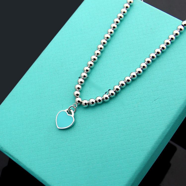 Yibaijia T Home Love Necklace for Women 925 Pure Silver Red Heart Oil Dripping Enamel Blue Collarbone Chain Double Heart Pendant Style_1 AS PICTURE