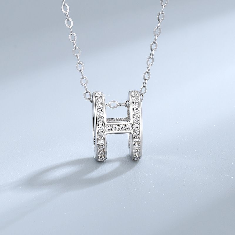 S925 pure silver letter H pendant temperament collarbone chain necklace H collarbone necklace simple and fashionable jewelry silver chain women's jewelry Style_1 925 silver