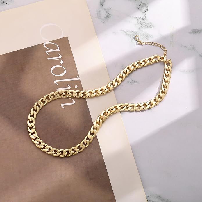 Gold Necklace for Women 14K Dainty Chunky Gold/Sliver Chain Necklace Cuban Link Paperclip Chain Choker Toggle Clasp Layered Pearl Pendent Necklace for Women Trendy Fashion Jewelry gold as picture