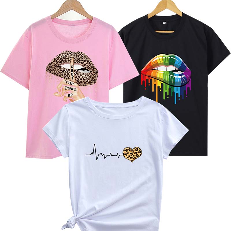3 PCS Tshirts Women T-shirts 3 in 1 tshirts Women Clothes Shirts Women Tops Lady Wear shirts Africa Queen On Sale New Arrival Black&White&Pink S