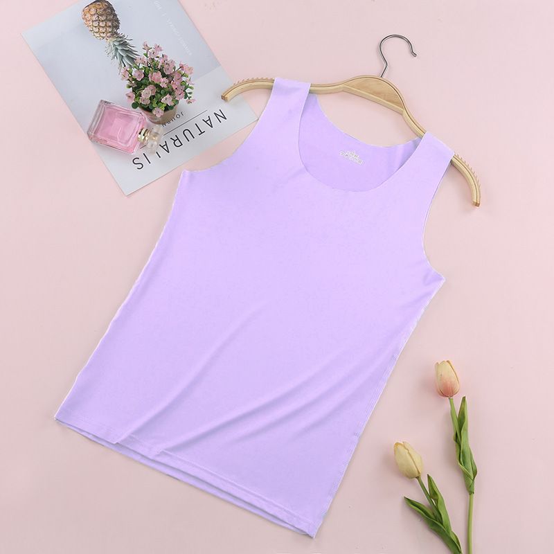 Thin women's ice silk seamless vest women's summer milk silk round neck base shirt blue S