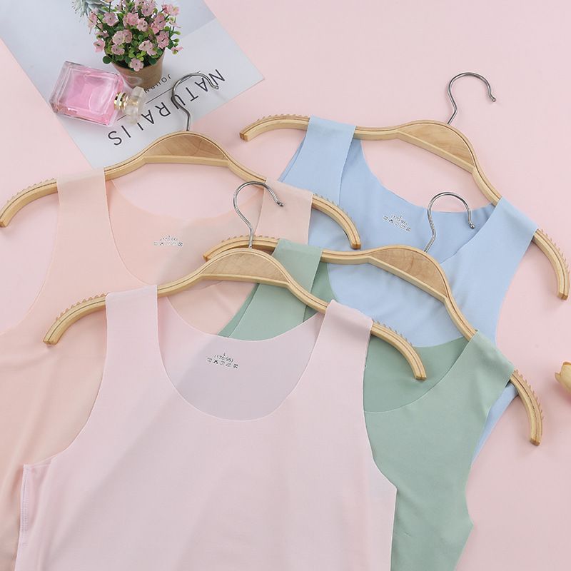 Thin women's ice silk seamless vest women's summer milk silk round neck base shirt blue S