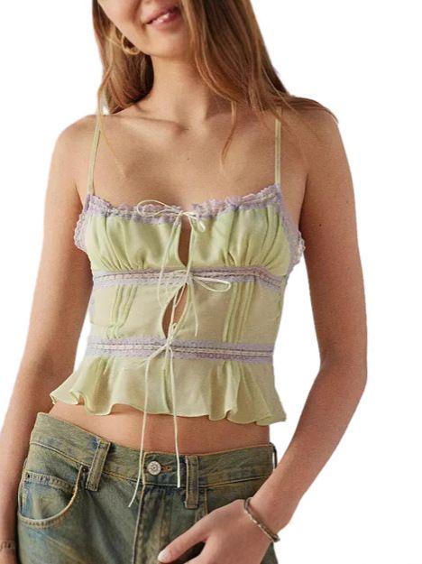 Cross border European and American women's clothing 2024 spring and summer new product sexy spicy girl Y2K strap BM suspender contrasting pure chiffon shirt Style_1 S