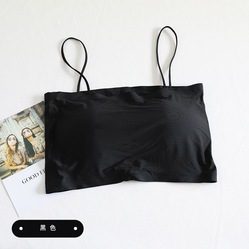 Ice silk seamless base, strapless, one-piece anti glare, beautiful back, chest wrapped, camisole, vest with chest cushion, lingerie for women black one size fits all