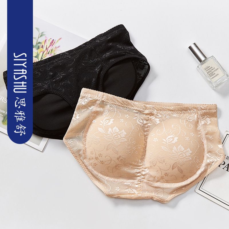 Fake buttocks lifting underwear, peach buttocks pad lifting pants, perky buttocks pants, women's triangle pants, beautiful body, low waist, breathable and plump buttocks black XL