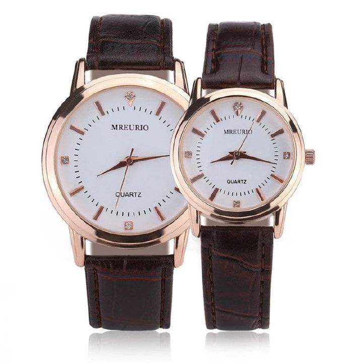 2Pcs Fashion Couple Quartz Watches Leather Strap Lover Watch Women And Men Student Valentine Gift Classic Luxury Clock Hand Brown Wristwatches Brown one size