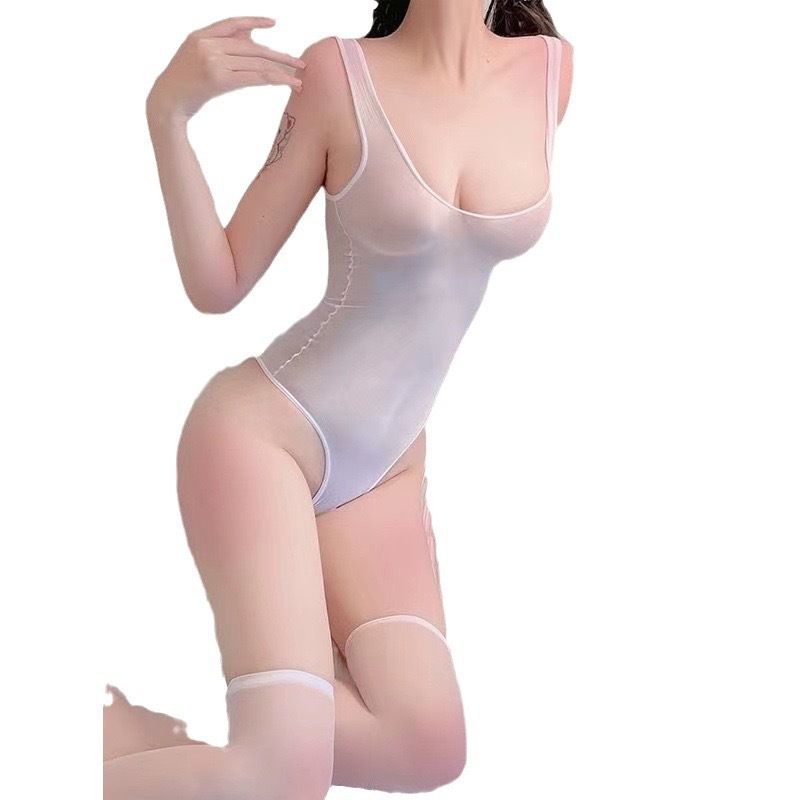 Sexy Underwear Sexy Small Chest Big Pure Want to Open Crotch Japanese-style Campus Sweet Jumpsuit Free from Temptation Dead Water White Free size