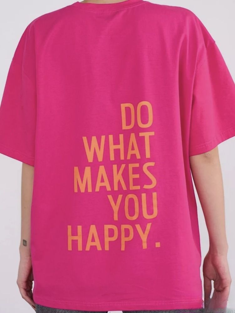 European and American Foreign Trade Cross-border Amazon Short-sleeved T-shirt Women's Loose Mid-length Letter Printed Top Pure Cotton Base Shirt Rose Red S