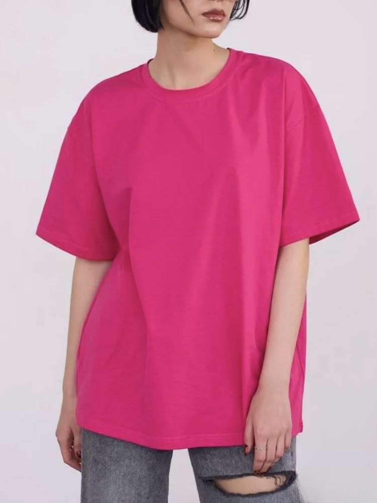 European and American Foreign Trade Cross-border Amazon Short-sleeved T-shirt Women's Loose Mid-length Letter Printed Top Pure Cotton Base Shirt Rose Red S