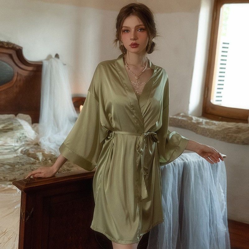Sexy pajamas for women, new French style ice silk nightgown, light luxury home wear, pure desire temptation set, one piece hair replacement Style_1 M